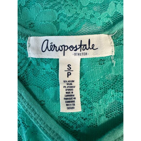 Y2K Aeropostale Teal Lace Sheer Tank Top Small Fairygrunge Coquette - Picture 7 of 7